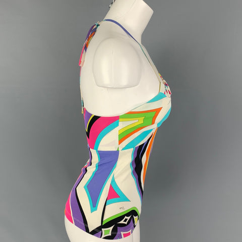 EMILIO PUCCI Size 6 Multi-Color Rayon Abstract Halter Casual Top