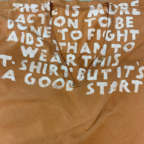 MARTIN MARGIELA Size S Brown White Print Cotton V-Neck T-shirt