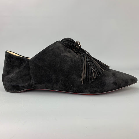 CHRISTIAN LOUBOUTIN Medinana Zapatos planos plegables con borlas de ante negro talla 8