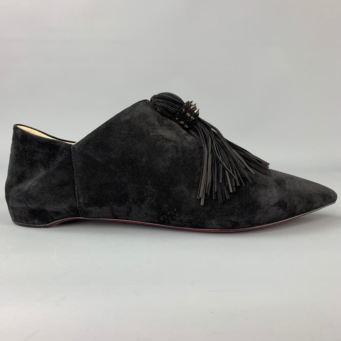 CHRISTIAN LOUBOUTIN Medinana Collapsible Size 8 Black Suede Tassel Flats