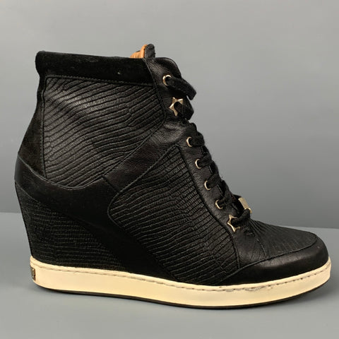 JIMMY CHOO Talla 8 Botas de cuña acolchadas de cuero negro