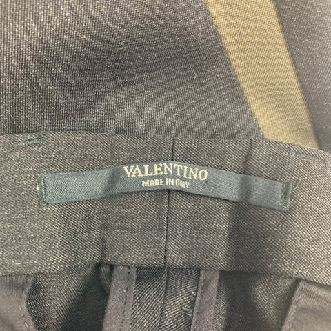 VALENTINO Size 32 Charcoal & Olive Wool Tuxedo Dress Pants