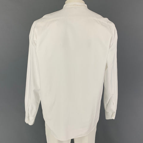 ADAM KIMMEL Size L White Cotton Silk Banded Collar Long Sleeve Shirt
