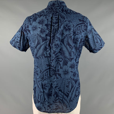 RALPH LAUREN Size L Navy Blue Floral Cotton Classic Short Sleeve Shirt