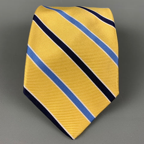 BROOKS BROTHERS Yellow & Blue Diagonal Stripe Silk Tie