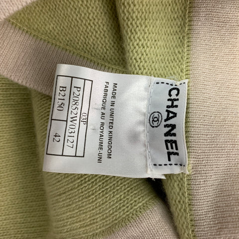 CHANEL Talla 10 Cárdigan con cuello en V de cachemira color crema Chartreuse