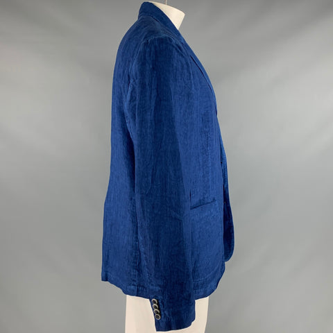 120% LINO Size 48 Blue Linen Notch Lapel Sport Coat