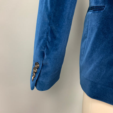 CALVIN KLEIN COLLECTION Size 40 Royal Blue Velvet Notch Lapel Sport Coat
