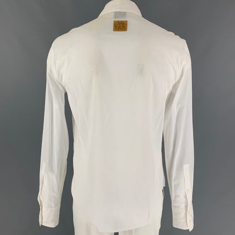 JUST CAVALLI Size XL White Brown Beaded Cotton Button Up Long Sleeve Shirt