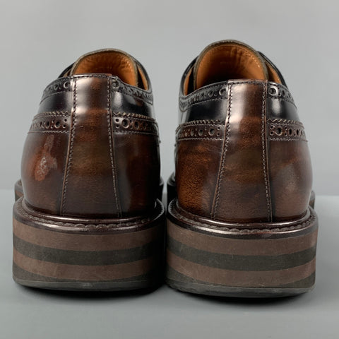 PRADA Size 10 Brown Tan Perforated Leather Wingtip Lace Up Shoes