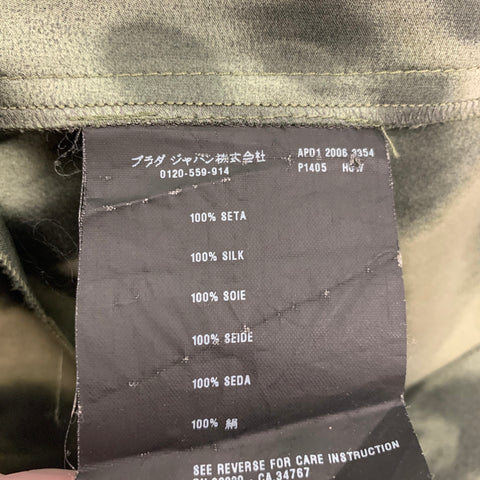 PRADA Size 8 Olive Black Silk Print A-Line Skirt