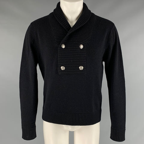 HYDEN YOO Taille M Noir Tricot Laine Mélange Col Châle Pull
