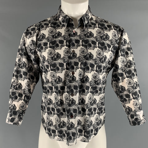 COMME des GARCONS Taille M Chemise Manche Longue Noir Blanc Skull Coton Manches 3/4