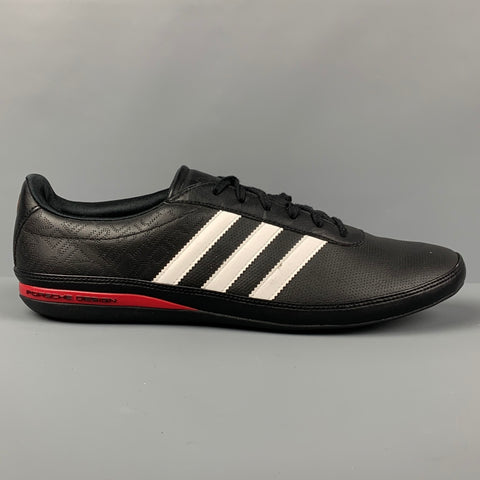 PORSCHE DESIGN x ADIDAS Size 9.5 Black White Leather Lace Up Sneakers