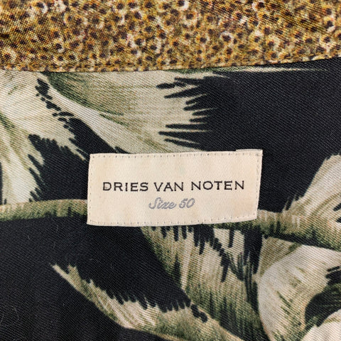 DRIES VAN NOTEN Size 40 Black Olive Print Viscose Short Sleeve Shirt