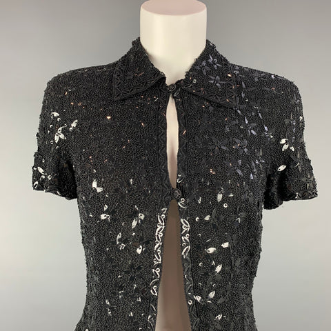 ESCADA COUTURE Taille 4 Haut de robe en soie perlée noire