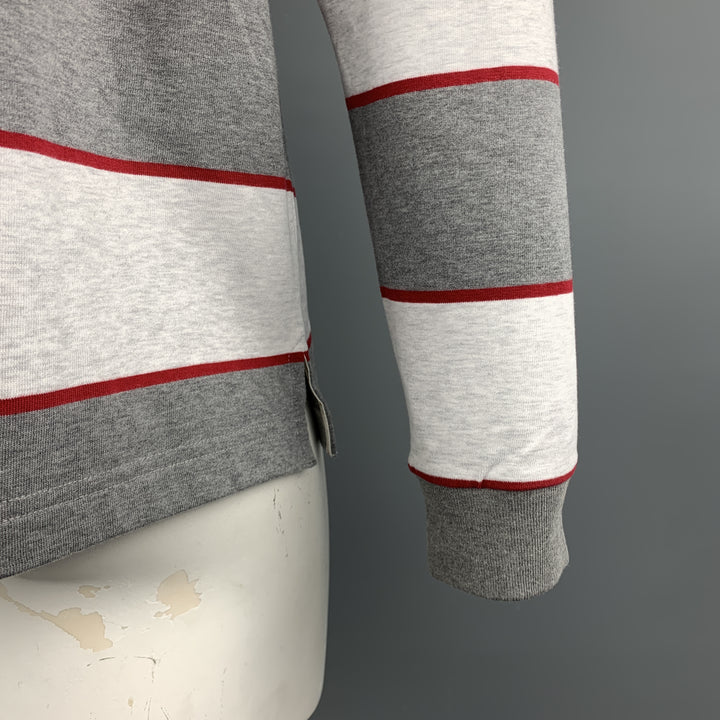 LORO PIANA Size XL Grey Stripe Cotton Half Buttoned Long Sleeve POLO