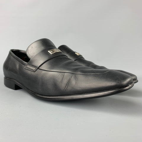 GUCCI Size 11.5 Black Leather Slip On Loafers