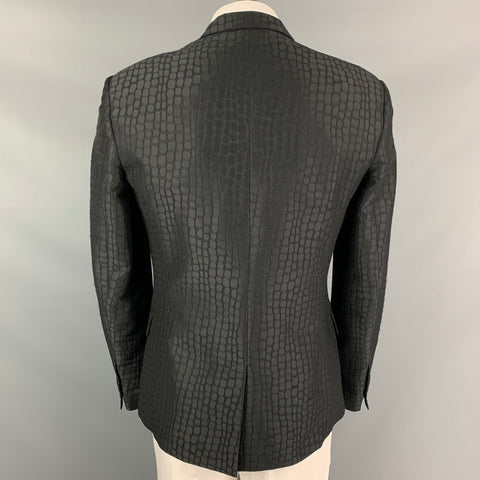 ROBERTO CAVALLI Size 44 Black Animal Print Polyester Blend Sport Coat