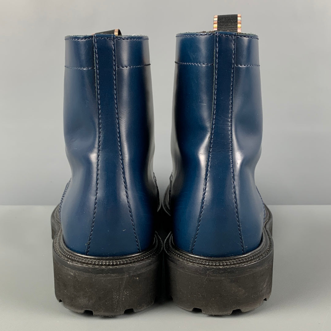 PAUL SMITH Size 10 Blue Leather Lace Up Boots