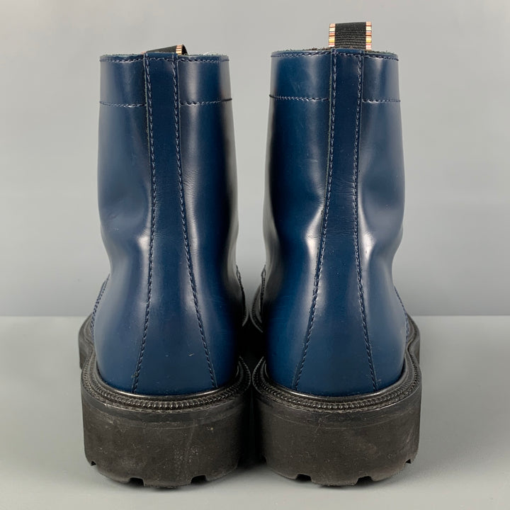 PAUL SMITH Size 10 Blue Leather Lace Up Boots