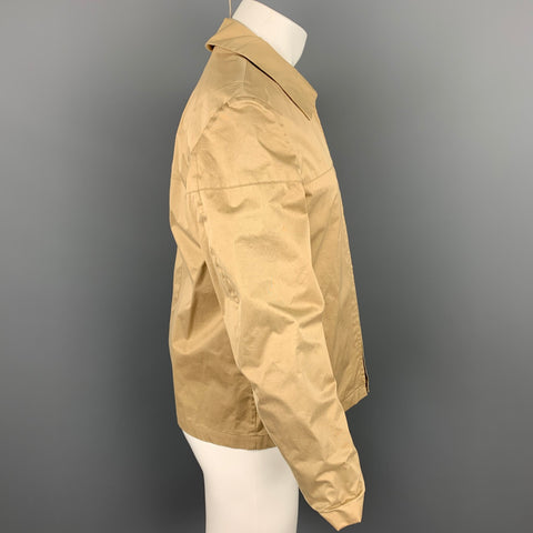 LANVIN Size L Khaki Cotton Blend Stiff Paper Collared Work Jacket
