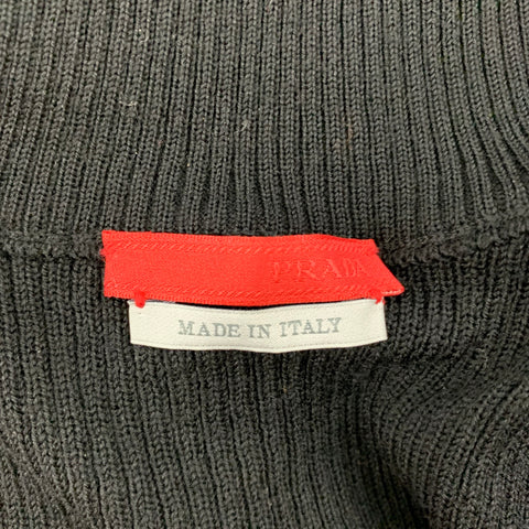 PRADA Size S Black Ribbed Wool Zip Up Cardigan