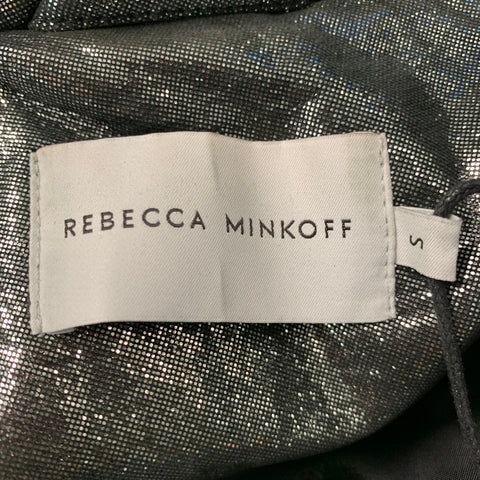 REBECCA MINKOFF Taille S Veste de motard métallisée en cuir argenté