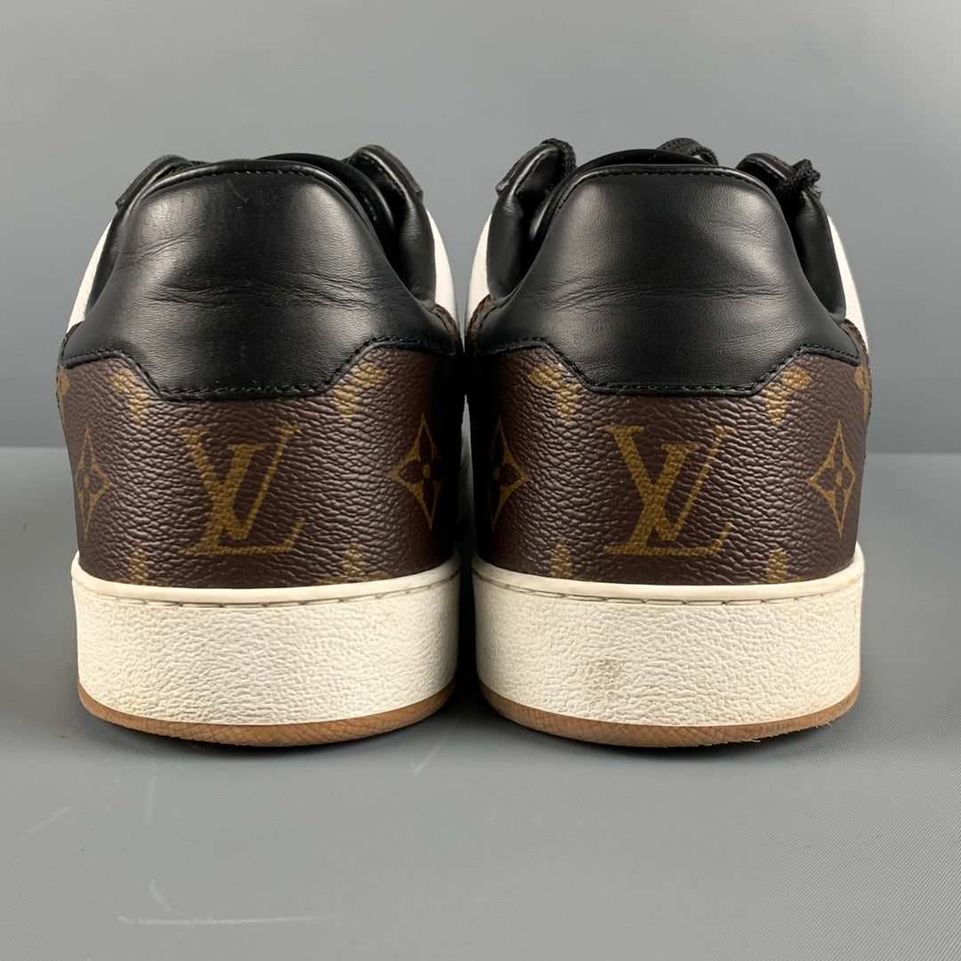 LOUIS VUITTON Size 9.5 White Black & Brown Logo Leather Low Top Sneakers