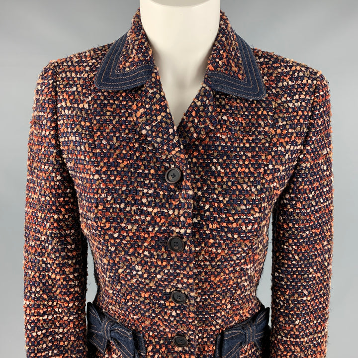 ESCADA Size 4 Navy Orange Wool Blend Textured Jacket