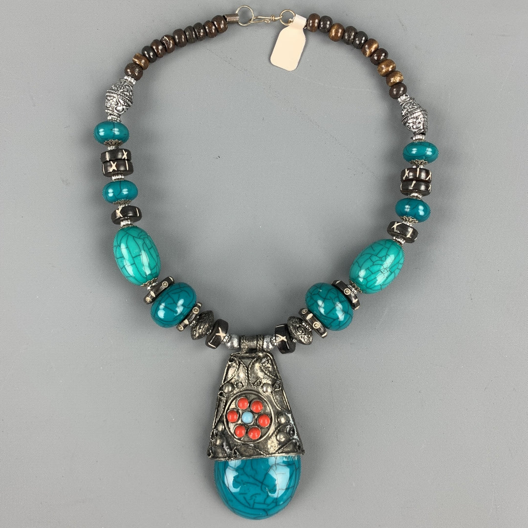 ZYRLAT Turquoise Silver Tone Beaded Necklace