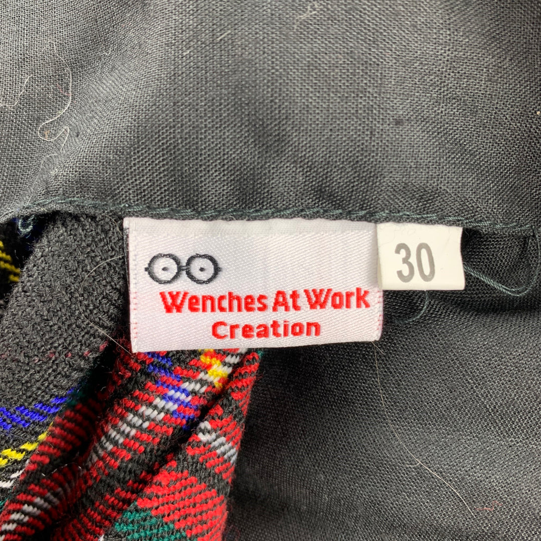 WENCHES AT WORK CREATION Taille 30 Kilt plissé en acrylique à carreaux noirs et multicolores