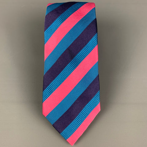 PRADA Blue Pink Diagonal Stripe Silk Tie