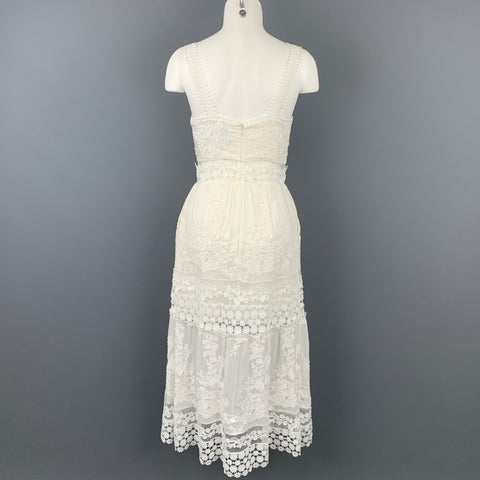 SELF-PORTRAIT Size 6 White Lace Cotton Blend Dress