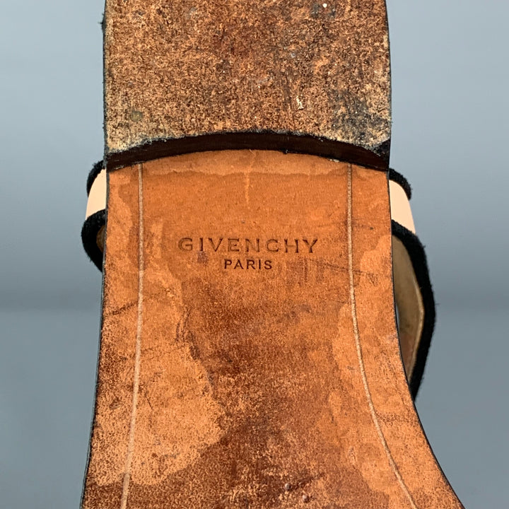 GIVENCHY Size 8 Tan & Black Red Leather Flat Sandals