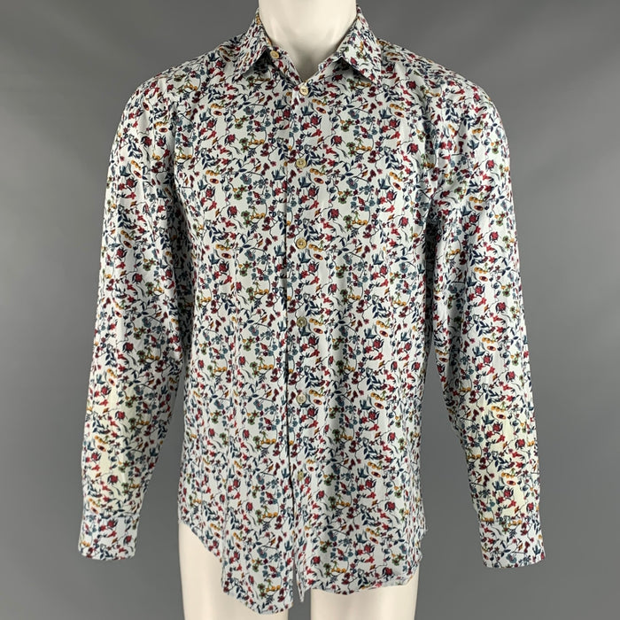 PAUL SMITH Talla M Camisa de manga larga de algodón floral multicolor blanca