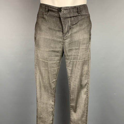 TRANSIT UOMO Talla 34 Pantalones casuales de pierna estrecha de algodón desgastado / ramio gris