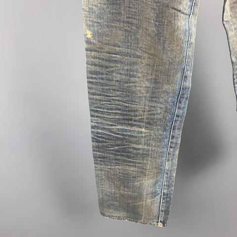 LEVI'S Size XS Blue Distressed Washed Selvedge Denim Patchwork Jeans
