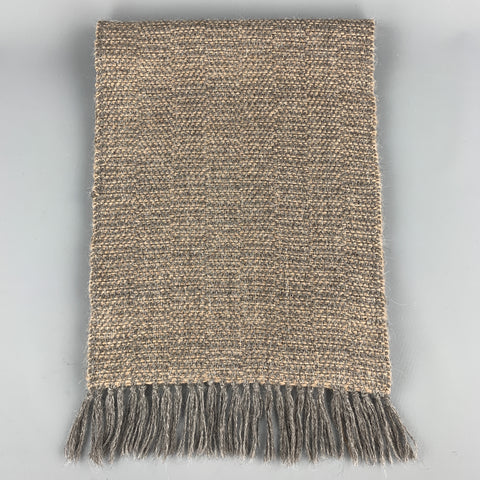 F.R. TRIPLER & CO. Taupe & Gray Woven Wool Blend Fringe Scarf