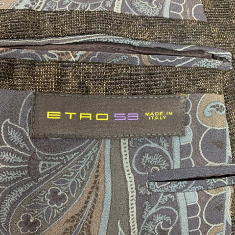 ETRO Taille 48 Manteau de sport à revers cranté en laine mélangée imprimé bleu marine et gris