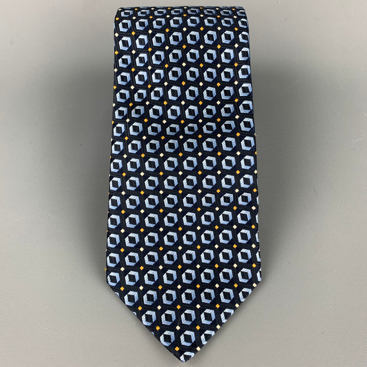 ERMENEGILDO ZEGNA Navy & Blue Geometric Silk Tie