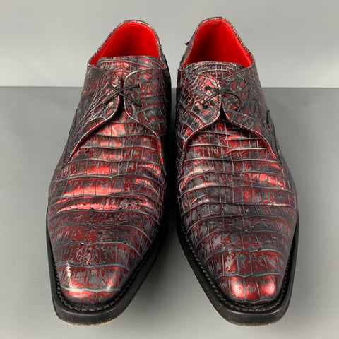 JEFFERY WEST Size 8 Burgundy Black Embossed Leather Shoes