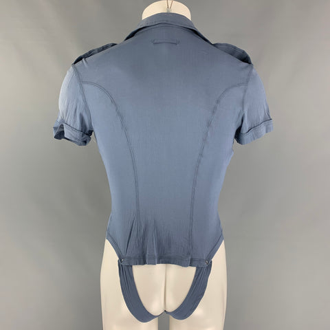 Vintage JEAN PAUL GAULTIER Size M Blue Wrinkled Rayon Blend Short Sleeve Shirt