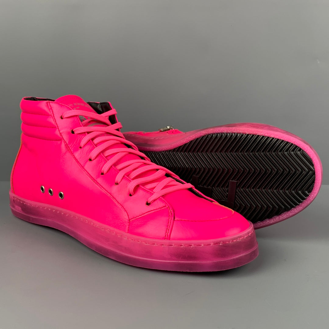 P448 Talla 9 Zapatillas altas de cuero rosa