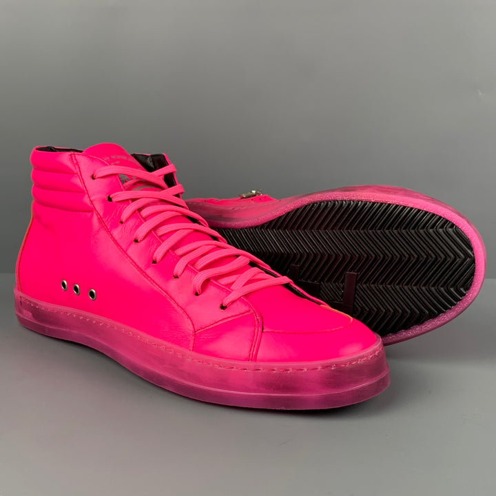 P448 Talla 9 Zapatillas altas de cuero rosa