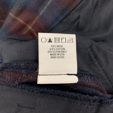AIME LEON DORE Size 32 Navy Burgundy Plaid Wool Cotton Button Fly Dress Pants