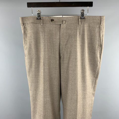 ISAIA Size 38 Taupe Solid Lana Wool Zip Fly Dress Pants