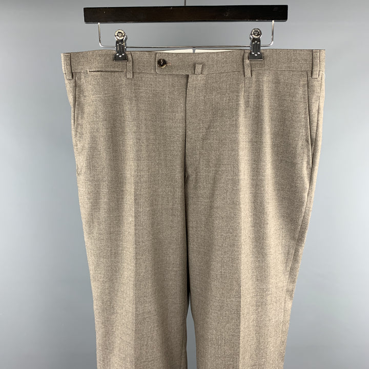 ISAIA Taille 38 Pantalon habillé en laine Lana unie taupe avec braguette zippée