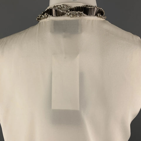 3.1 PHILLIP LIM Size 0 Cream Silk Beaded Neck Line Blouse 3.1 PHILLIP LIM