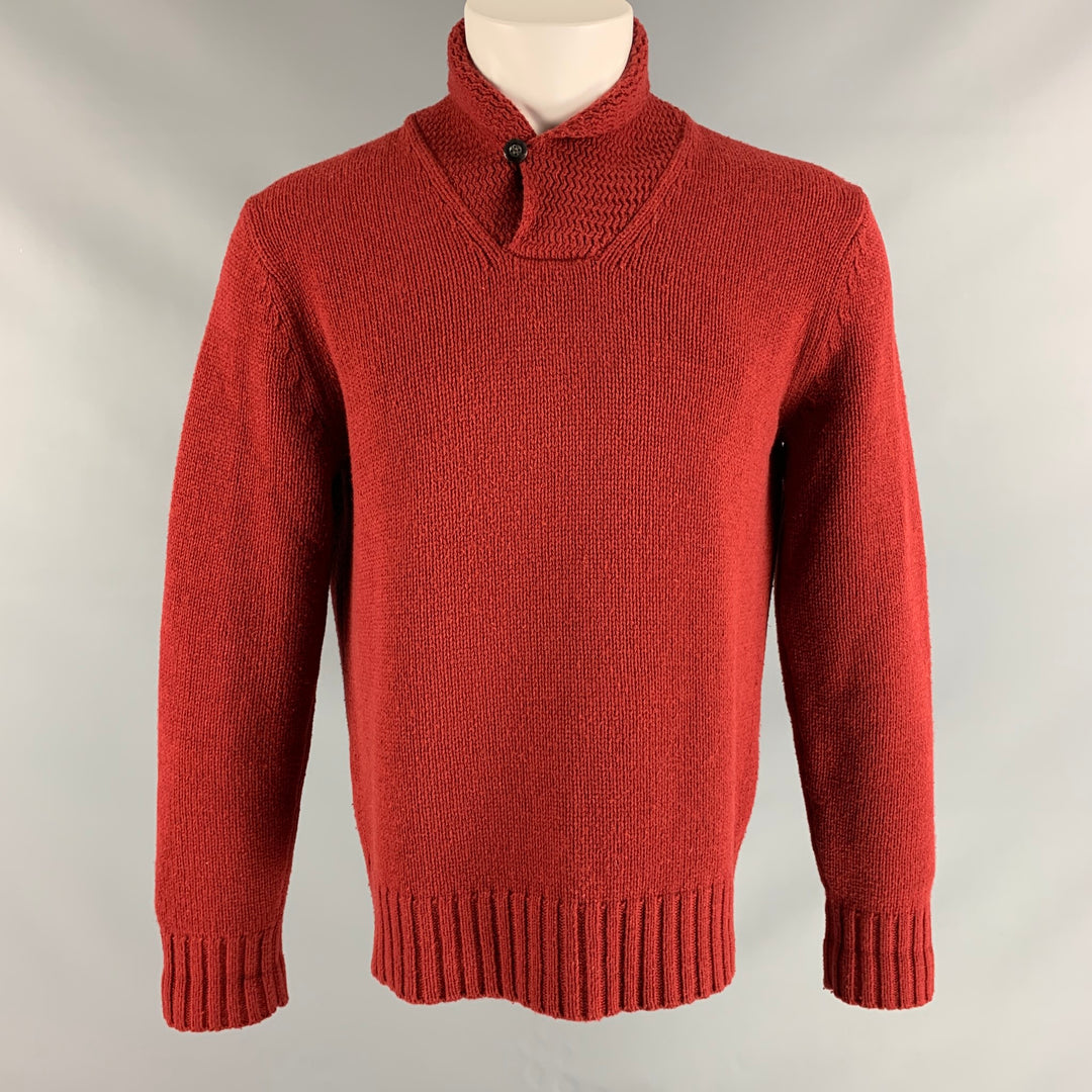 JACK SPADE Size M Brick Solid Lambswool & Cotton Shawl Collar Sweater